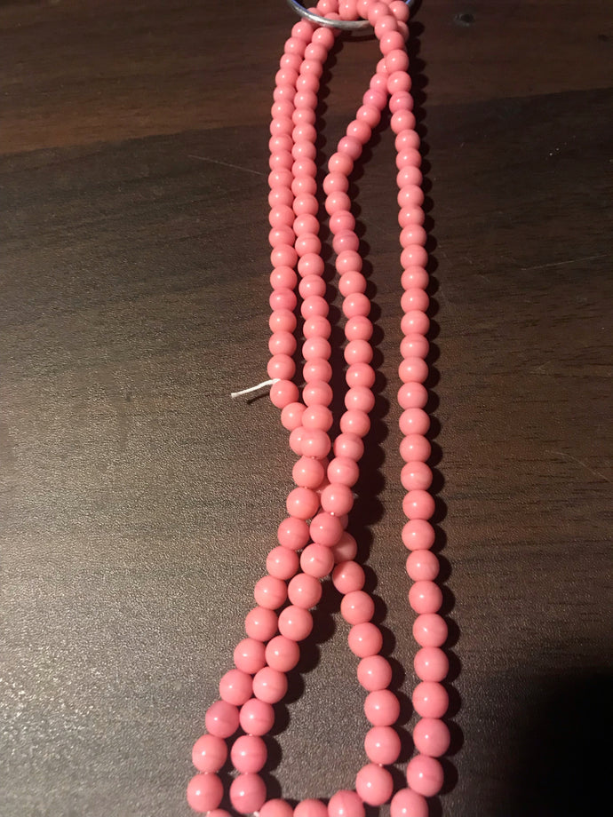 DRK43, Druk Bead, 6mm, Opaque Pink, 16in strand