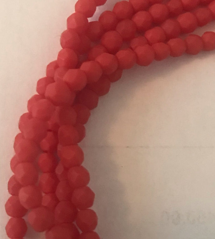 FP232, Fire Polish, 3mm, Frosted Opaque Med Red, 50 beads (1 strand)