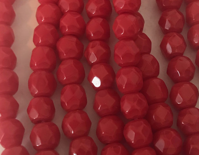 FP247, Fire Polish, 6mm, Opaque Red, 25 beads (1 strand)