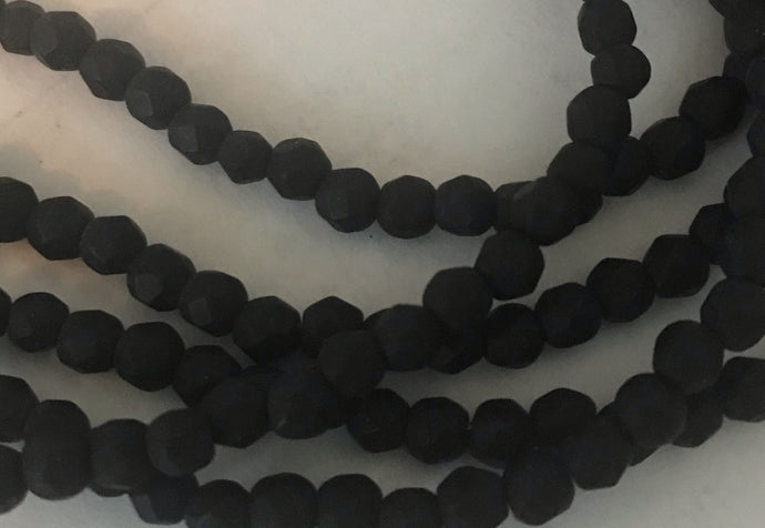 FP249, Fire Polish, 3mm, Frosted Opaque Black, 50 beads (1 strand)