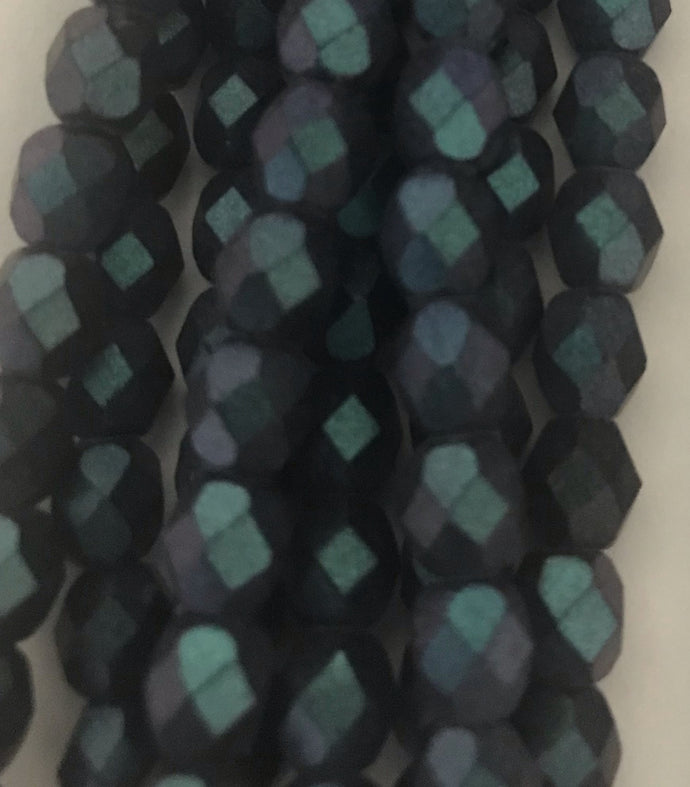 FP270, Fire Polish, 6mm, Polychrome Denim Blue, 25 beads (1 strand)