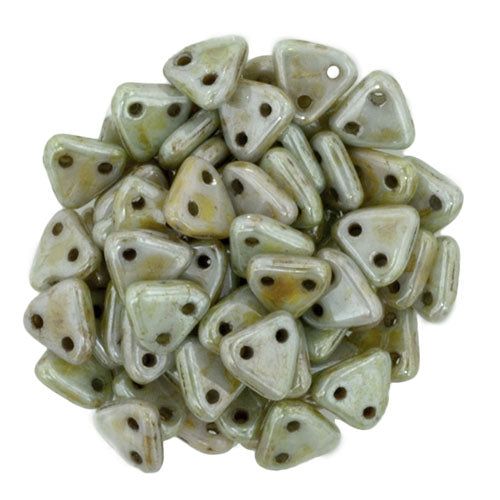 SC98, Czech Triangle, 2 Hole, 6mm, Opaque Luster Green