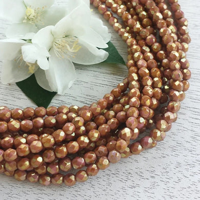 FP181, Fire Polish, 2mm, Luster Op Rose Gold Topaz, 50 beads (1 strand)