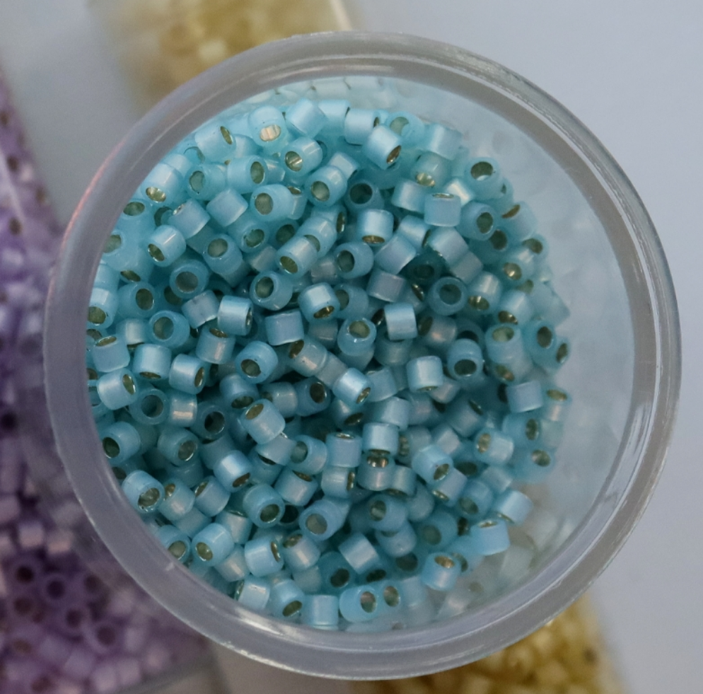 プルメリア❀❀ DB0628, Miyuki Delica 11/o, Opal Silver Lined Dyed Baby Blue